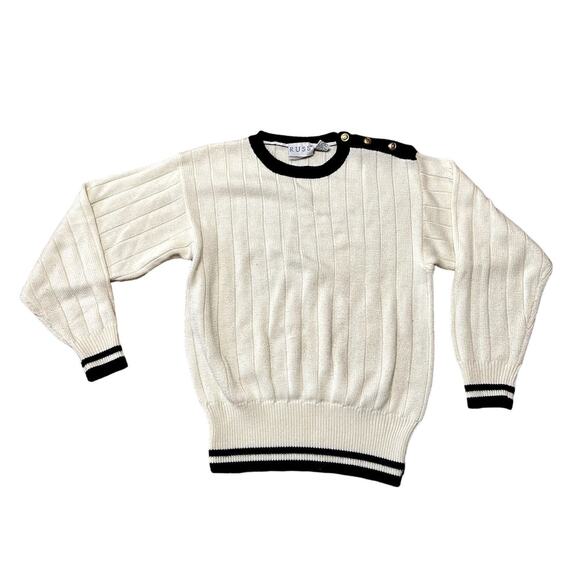 Russ Vintage Crewneck Sweater Womens Size Small Cream Navy Nautical - Picture 1 of 4